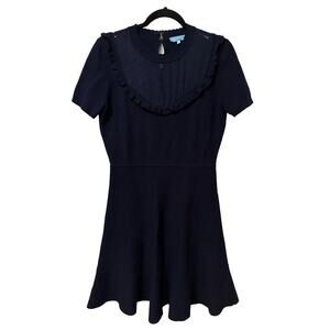 Draper James Sheer Yoke A-Line Sweater Dress Navy Blue Womens M